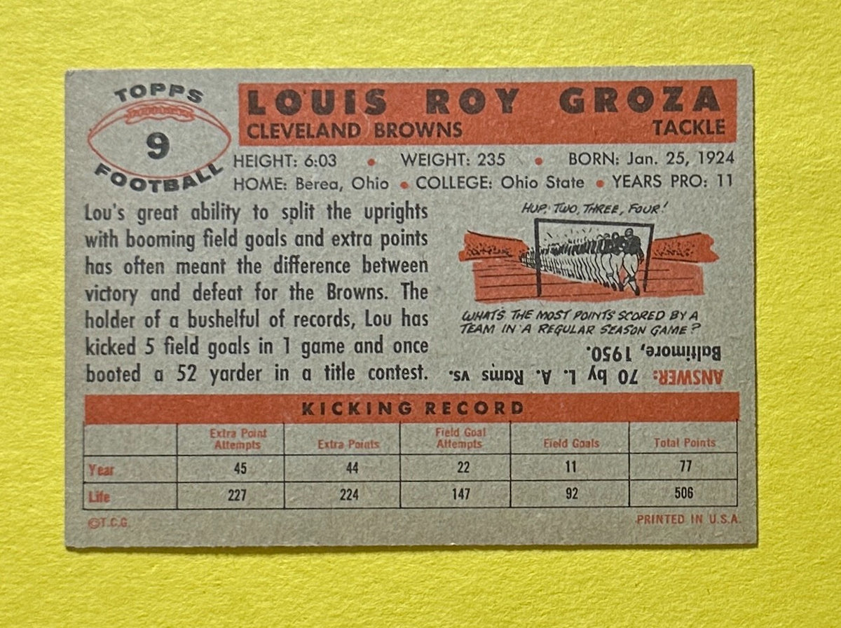 1956 TOPPS LOU GROZA #9 BROWNS