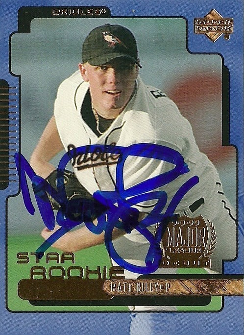 MATT RILEY BALTIMORE ORIOLES SIGNED AUTOGRAPHED 1999 UPPER DECK CARD #9 W/COA