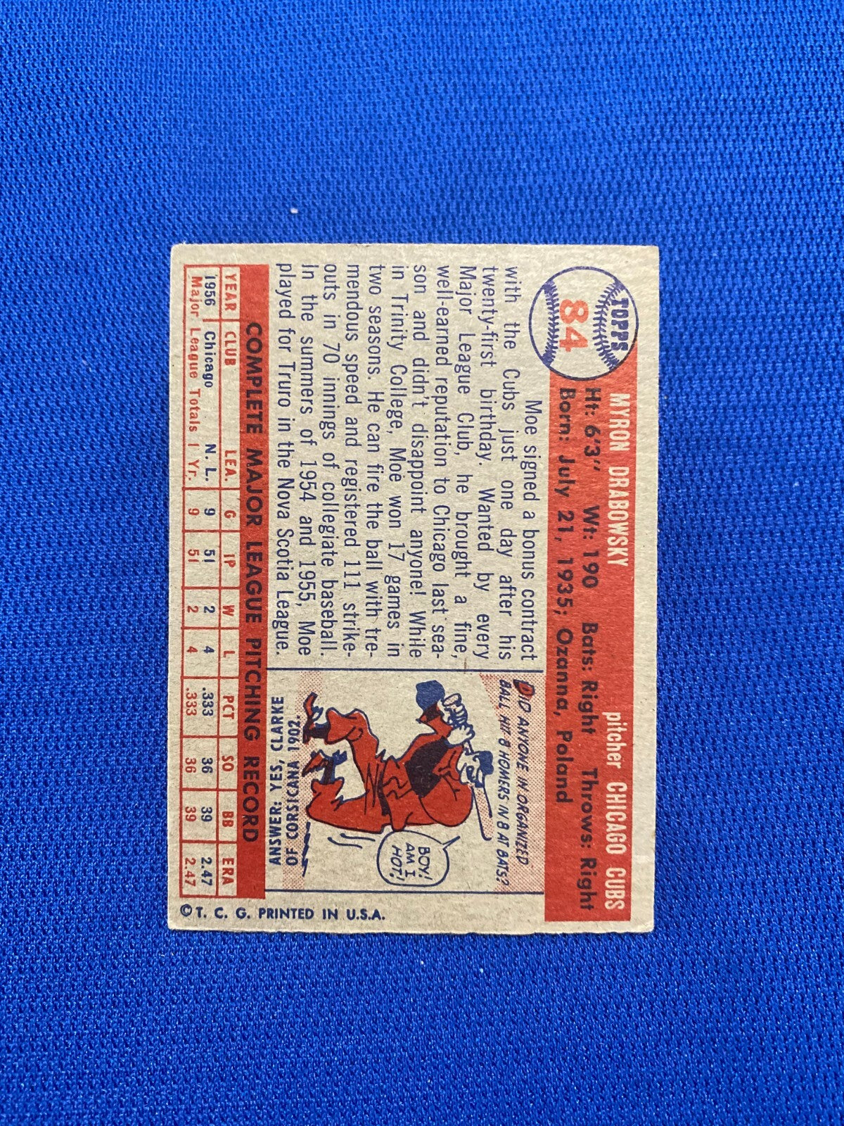 1957 TOPPS MOE DRABOWSKY CHICAGO CUBS #84 CARD VINTAGE SET-BREAK