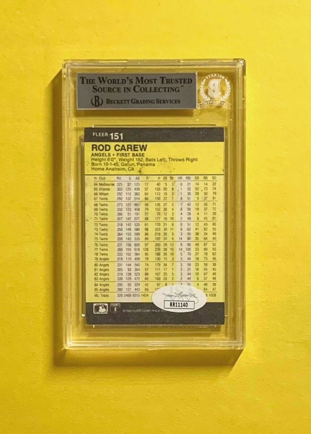 1986 FLEER ROD CAREW #151 AUTHENTIC AUTO BECKETT CERTIFIED ANGELS