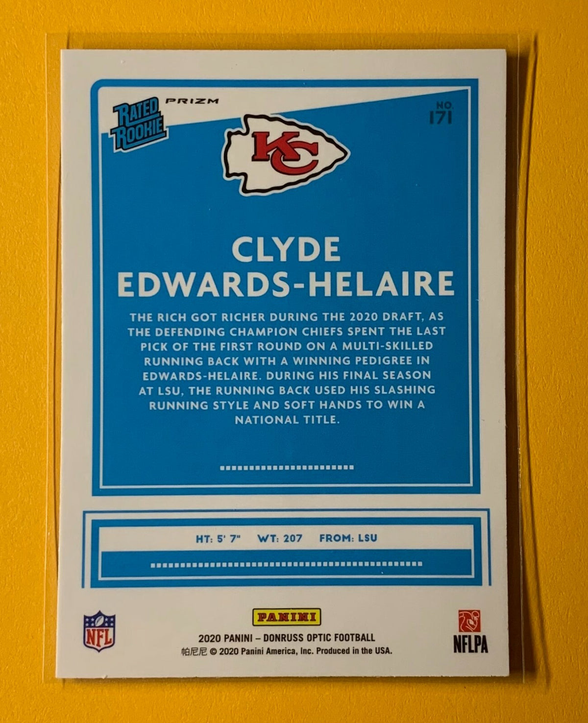 2020 PANINI DONRUSS OPTIC BLUE HYPER HOLO CLYDE EDWARDS HELAIRE #171 CHIEFS