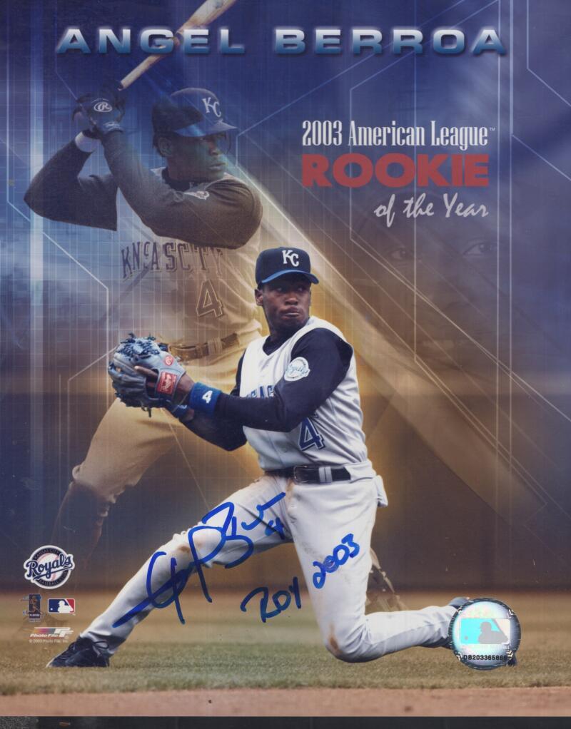 ANGEL BERROA ROYALS 2003 ROY SIGNED AUTOGRAPHED 8X10 PHOTO W/ COA