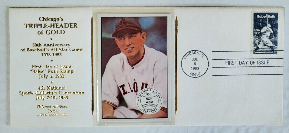 CHICAGO'S TRIPLE-HEADER OF GOLD CACHET FIRST DAY ISSUE BABE RUTH SAM WEST