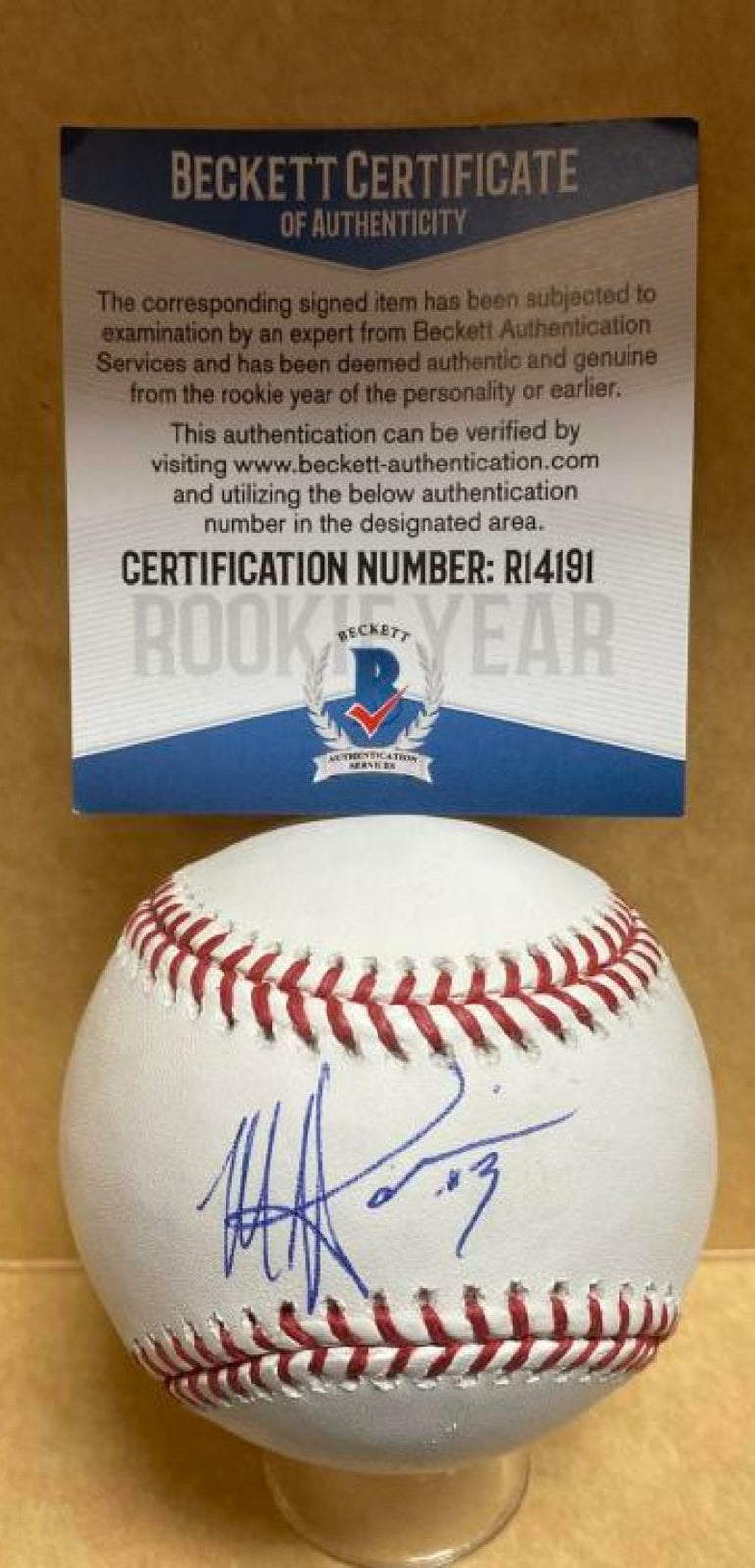 MONTE HARRISON MIAMI MARLINS ROOKIE YEAR SIGNED M.L. BASEBALL BECKETT R14191