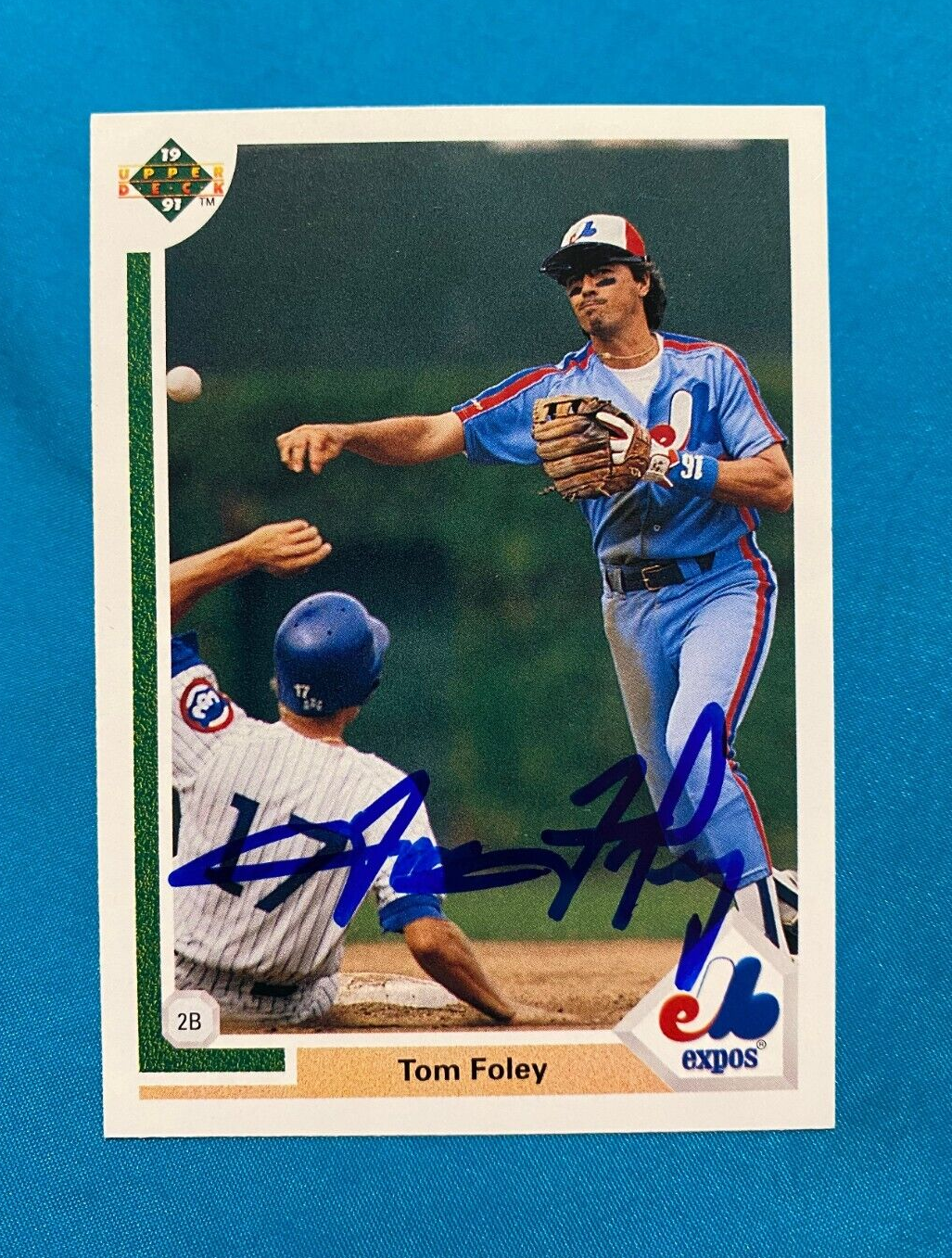 1991 UPPER DECK TOM FOLEY MONTREAL EXPOS AUTOGRAPHED AUTO SIGNED CARD #381 W/COA