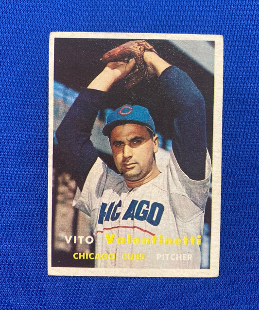1957 TOPPS VITO VALENTINETTI CHICAGO CUBS #74 CARD VINTAGE SET-BREAK