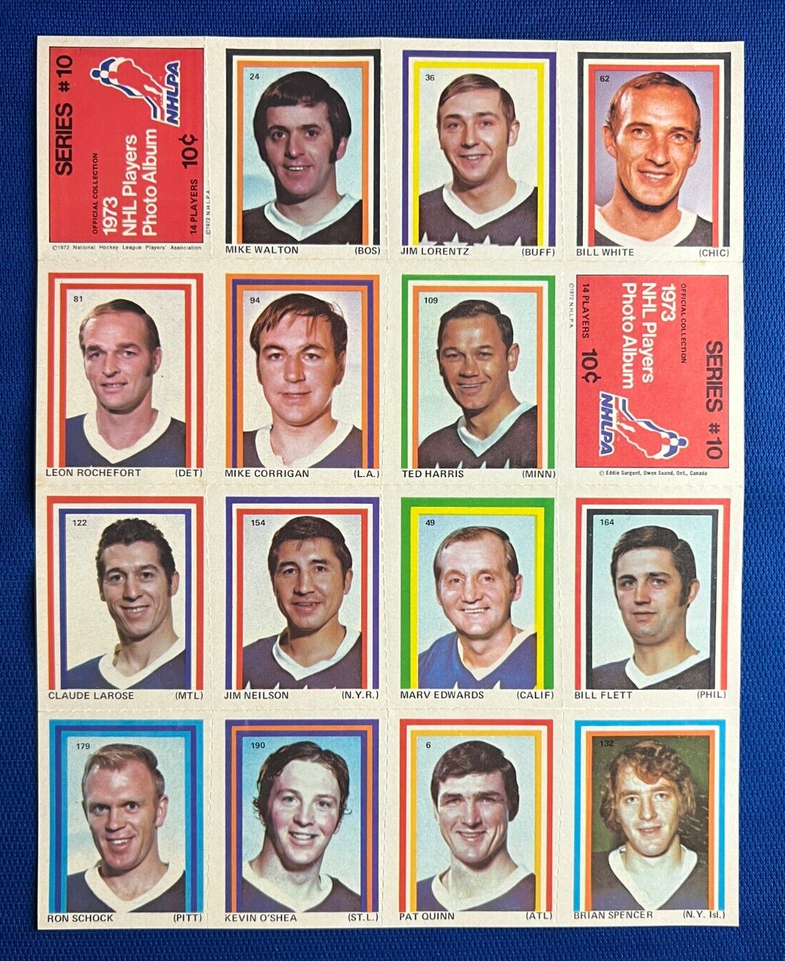 VINTAGE 1973 NHL HOCKEY PLAYERS PHOTO ALBUM SERIES 10 COMPLETE SHEET RARE