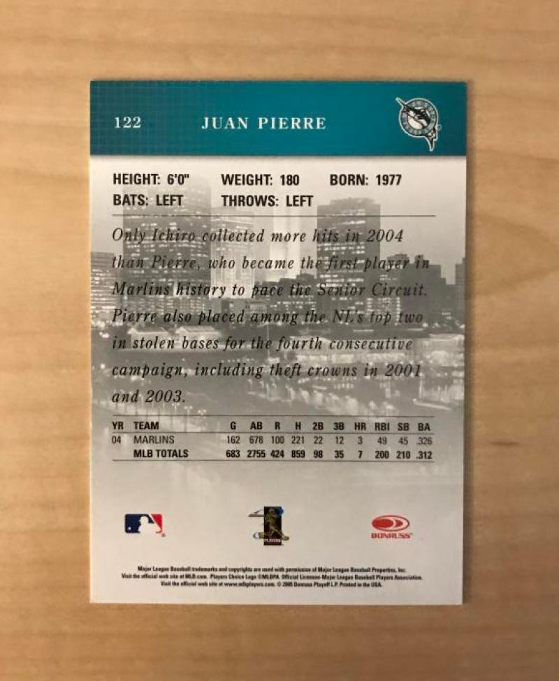JUAN PIERRE FLORIDA MARLINS SIGNED 2005 DONRUSS STUDIO CARD #122 W/COA