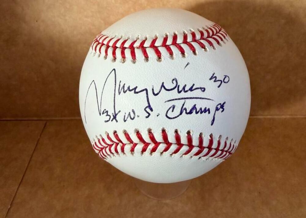 MAURY WILLS DODGERS 3X WS CHAMPS SIGNED AUTO M.L. BASEBALL BECKETT AUTH
