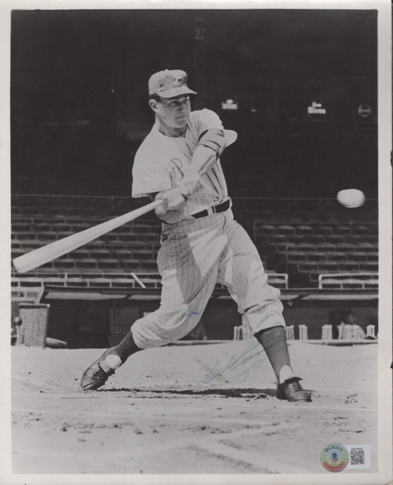 DEL ENNIS PHILLIES RARE SIGNED AUTOGRAPHED 8X10 PHOTO BECKETT BK57003