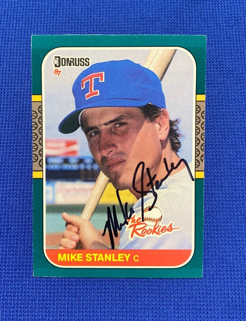 1987 DONRUSS MIKE STANLEY TEXAS RANGERS RC SIGNED AUTO AUTOGRAPH CARD #28 W/COA