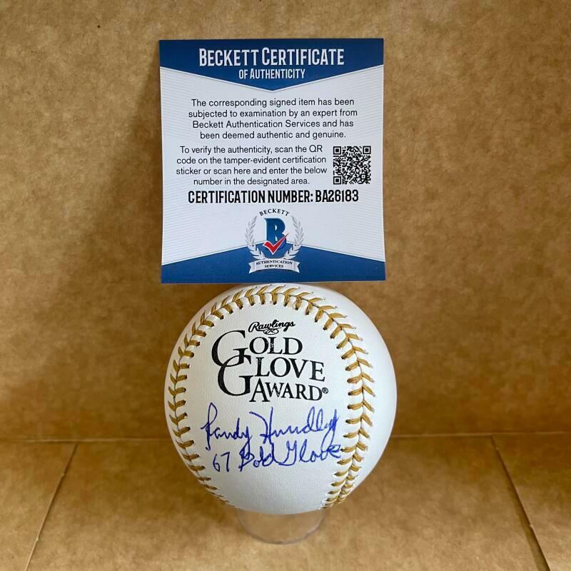 RANDY HUNDLEY 67 GOLD GLOVE INSCRIBED SIGNED GOLD GLOVE BASEBALL BAS BA26183