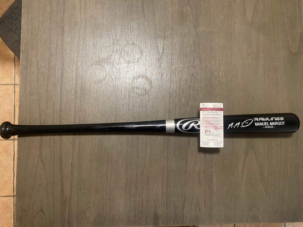 MANUEL MARGOT TWINS/DODGERS SIGNED AUTOGRAPH ENGRAVED BLK RAWLINGS BAT JSA *
