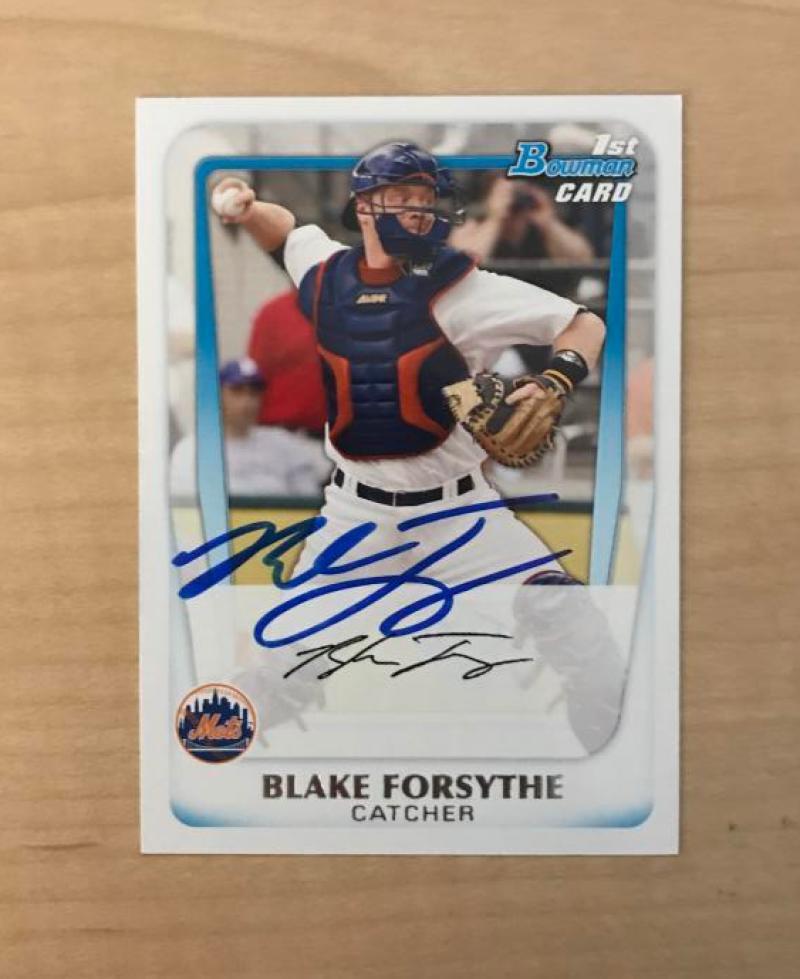 BLAKE FORSYTHE NEW YORK METS SIGNED AUTOGRAPHED 2011 BOWMAN CARD #BP81 W/COA