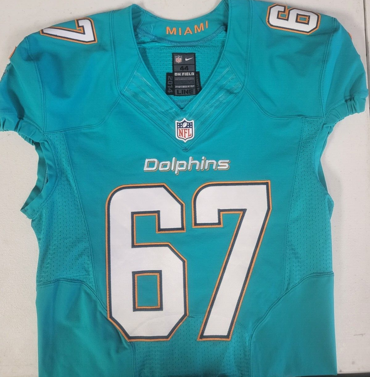 LAREMY TUNSIL #67 MIA DOLPHINS SIGNED AUTO TEAM ISSUED 2014 ON FIELD JERSEY JSA