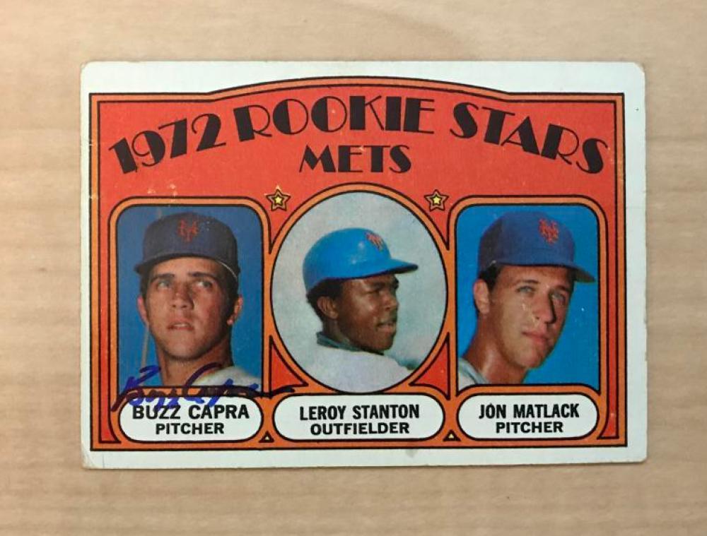 BUZZ CAPRA NEW YORK METS SIGNED AUTOGRAPHED 1972 TOPPS CARD #141 W/COA