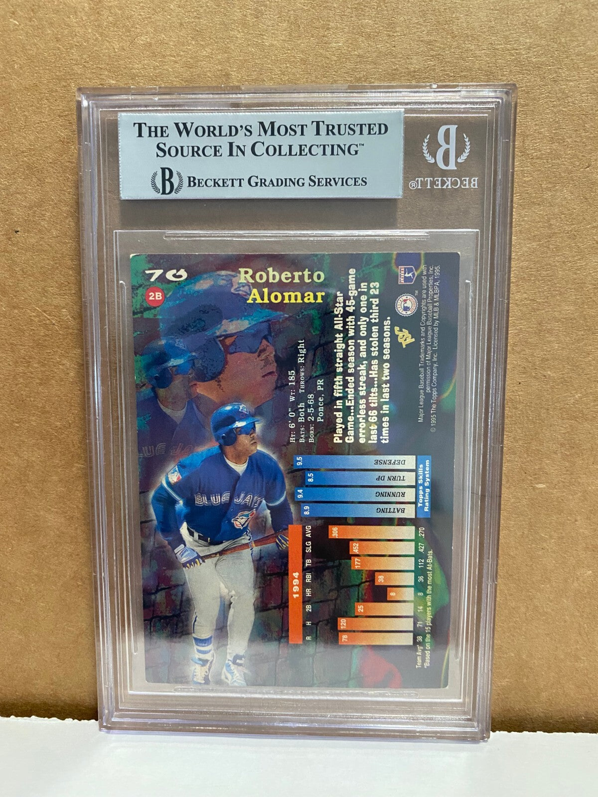 1995 STADIUM CLUB ROBERTO ALOMAR BLUE JAY SIGNED AUTOGRAPH #70 CARD BECKETT AUTH