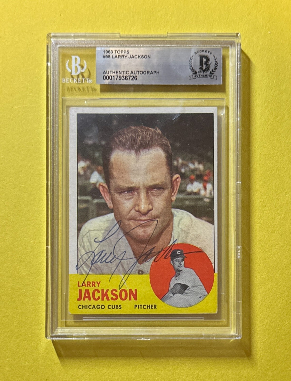 1963 TOPPS LARRY JACKSON #95 BECKETT AUTHENTIC SIGNED AUTOGRAPHED CARD CUBS