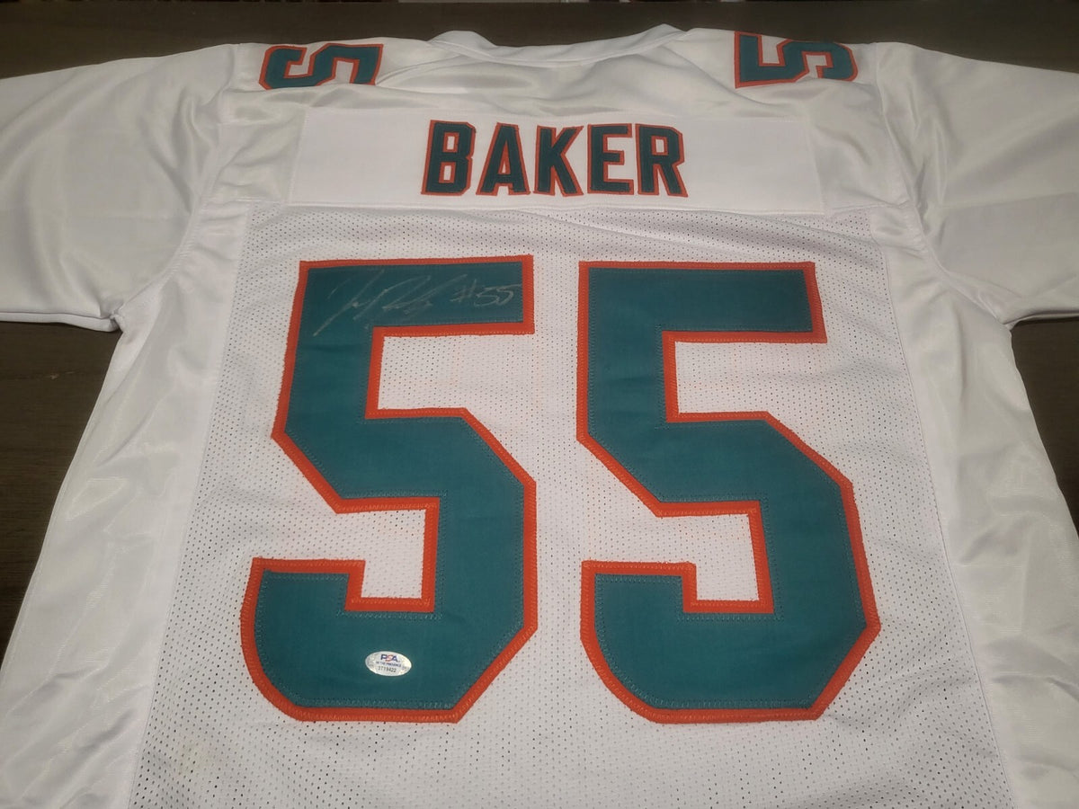 JEROME BAKER #55 MIAMI DOLPHINS SIGNED WHT CUSTOM JERSEY SZ XL PSA STICKER L@@K