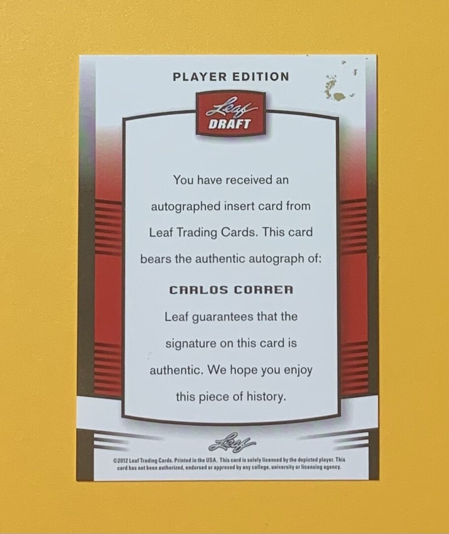 2012 LEAF DRAFT CARLOS CORREA ROOKIE GOLD AUTO PLAYER EDITION /5 ASTROS 