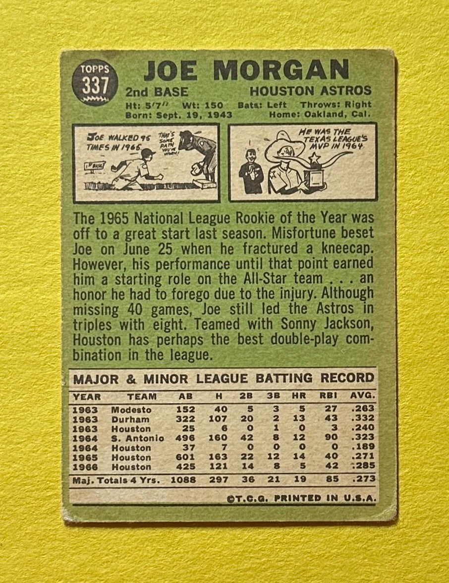 1967 TOPPS JOE MORGAN #337 ASTROS HOF