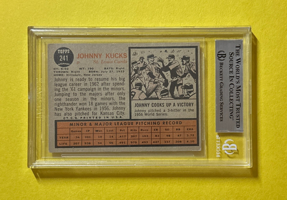 1962 TOPPS JOHNNY KUCKS #241 BECKETT AUTHENTIC SIGNED AUTOGRAPHED CARD CARDINALS