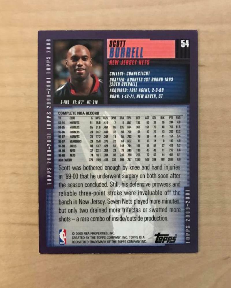 SCOTT BURRELL NEW JERSEY NETS SIGNED AUTOGRAPHED 00-01 TOPPS CARD #54 W/COA
