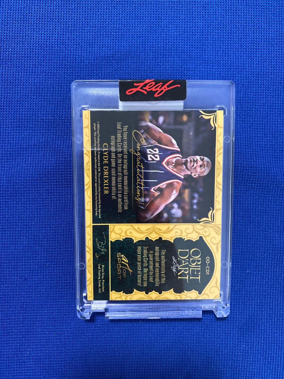 2023 LEAF ART OF SPORT OBJET DART CLYDE DREXLER ROCKETS SIGNED AUTO JERSEY CARD