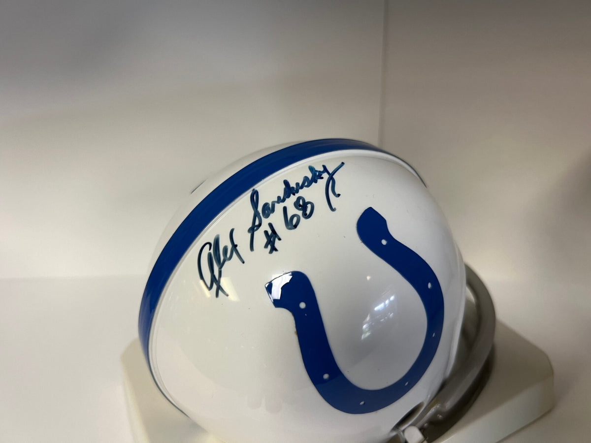ALEX SANDUSKY #68 BALTIMORE COLTS SIGNED AUTOGRAPHED 2 BAR MINI HELMET W/COA