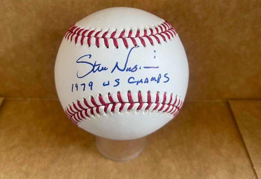 STEVE NICOSIA PIRATES 1979 WS CHAMPS SIGNED AUTOGRAPHED M.L. BASEBALL BECKETT AU