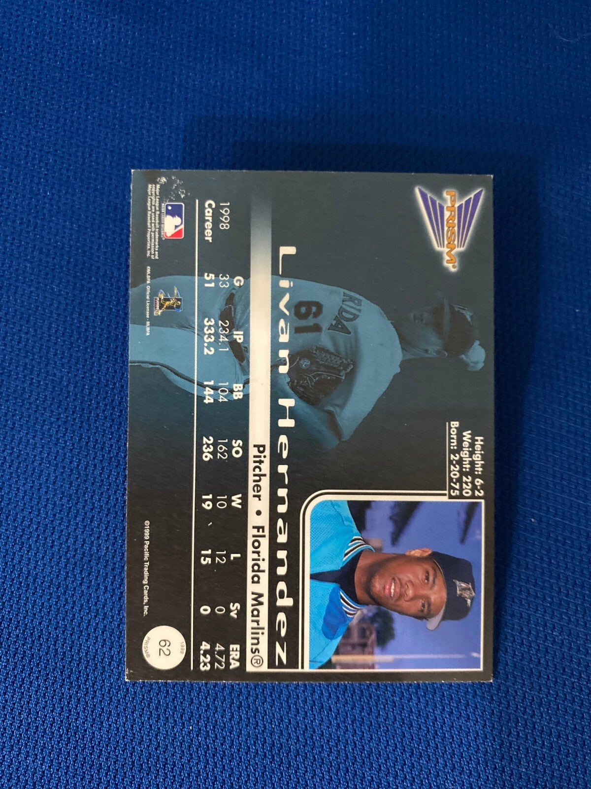 1999 PACIFIC PRISM LIVAN HERNANDEZ FL MARLINS AUTOGRAPH SIGNED CARD #62 W/COA *