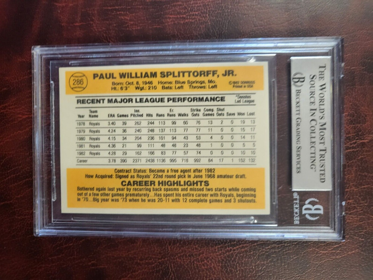 1983 DONRUSS PAUL SPLITTORFF ROYALS SIGNED AUTOGRAPH #286 CARD BECKETT AUTHENTIC
