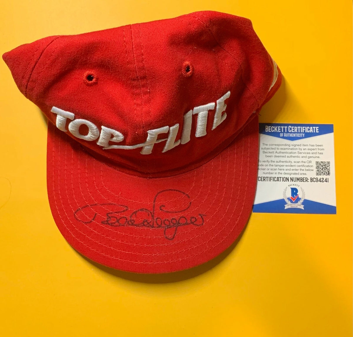 BERNHARD LANGER SIGNED HAT BECKETT AUTHENTICATION TOP FLITE 
