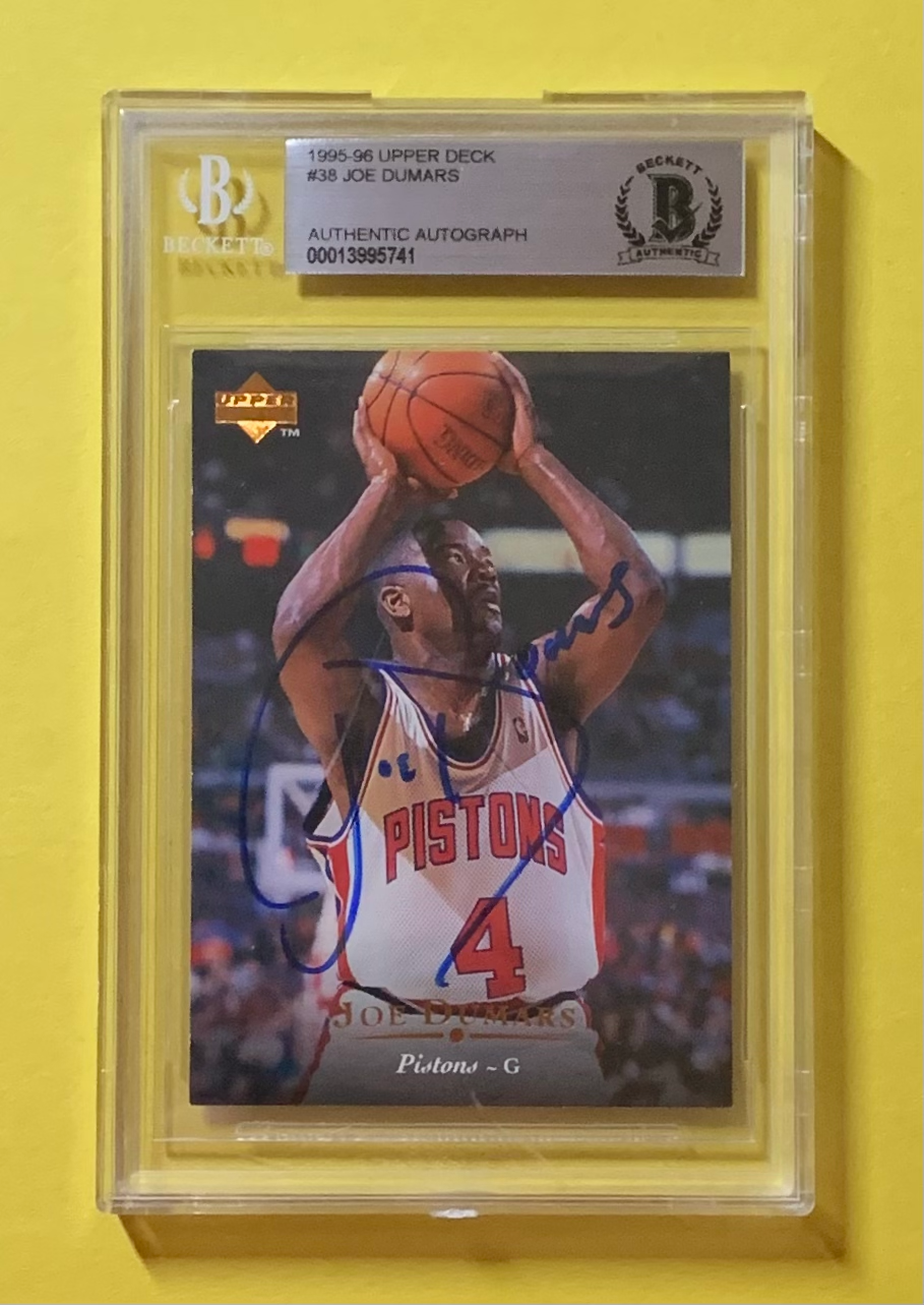 1995-96 UPPER DECK JOE DUMARS #38 AUTHENTIC AUTO BECKETT CERTIFIED PISTONS