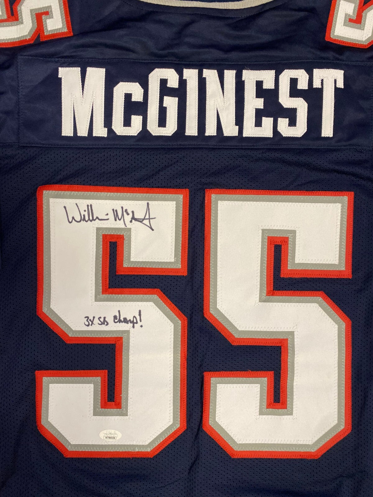 WILLIE MCGINEST NE PATRIOTS SIGNED AUTOGRAPHED CUSTOM JERSEY SIZE XL JSA AUTH