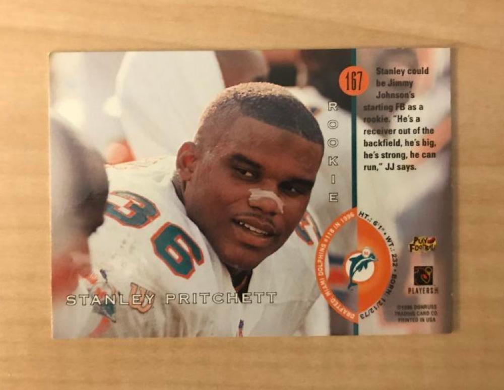 STANLEY PRITCHETT MIAMI DOLPHINS SIGNED AUTOGRAPHED 1996 DONRUSS CARD #167 W/COA