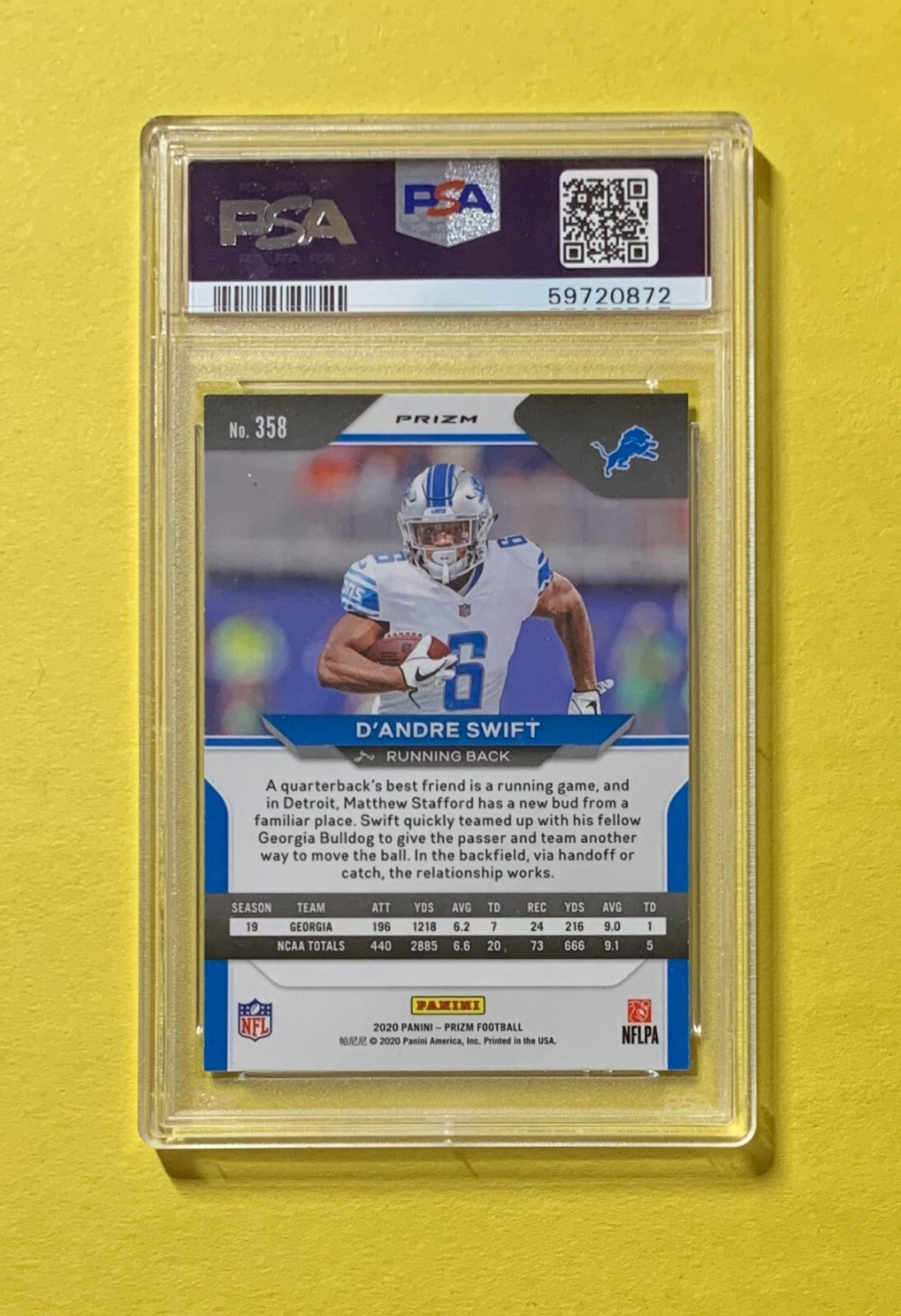 2020 PANINI PRIZM D'ANDRE SWIFT GREEN #358 PSA GEM MT 10 LIONS ROOKIE