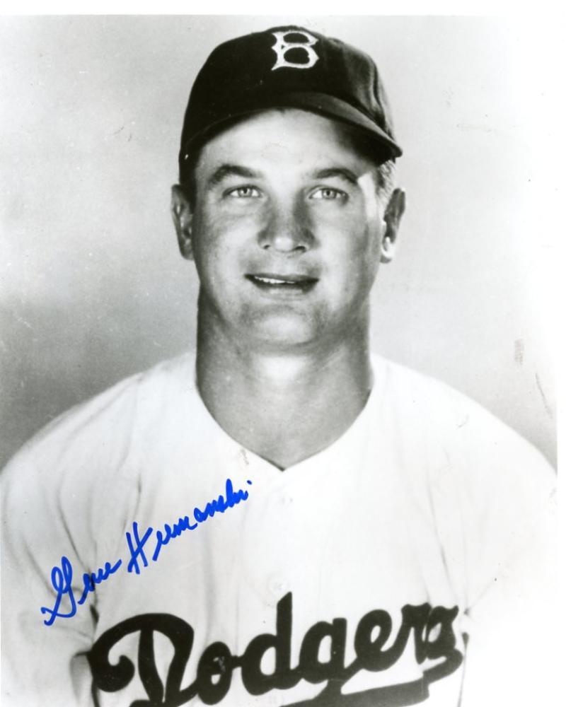 GENE HERMANSKI  BROOKLYN DODGERS SIGNED AUTOGRAPHED 8X10 PHOTO W/COA