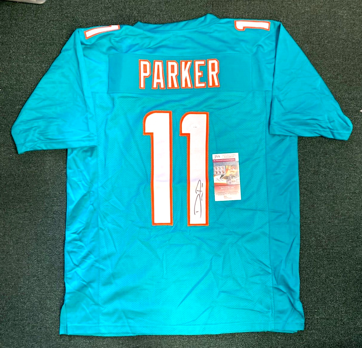 DEVANTE PARKER MIAMI DOLPHINS SIGNED AUTOGRAPH CUSTOM TEAL JERSEY SZ XL JSA !