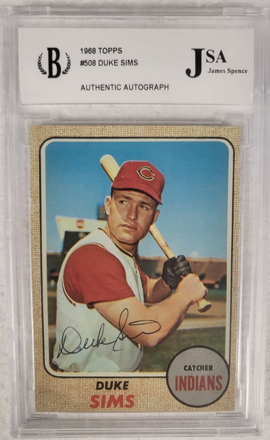 1968 TOPPS DUKE SIMS CLEVELAND INDIANS SIGNED AUTOGRAPHED AUTO #508 CARD JSA