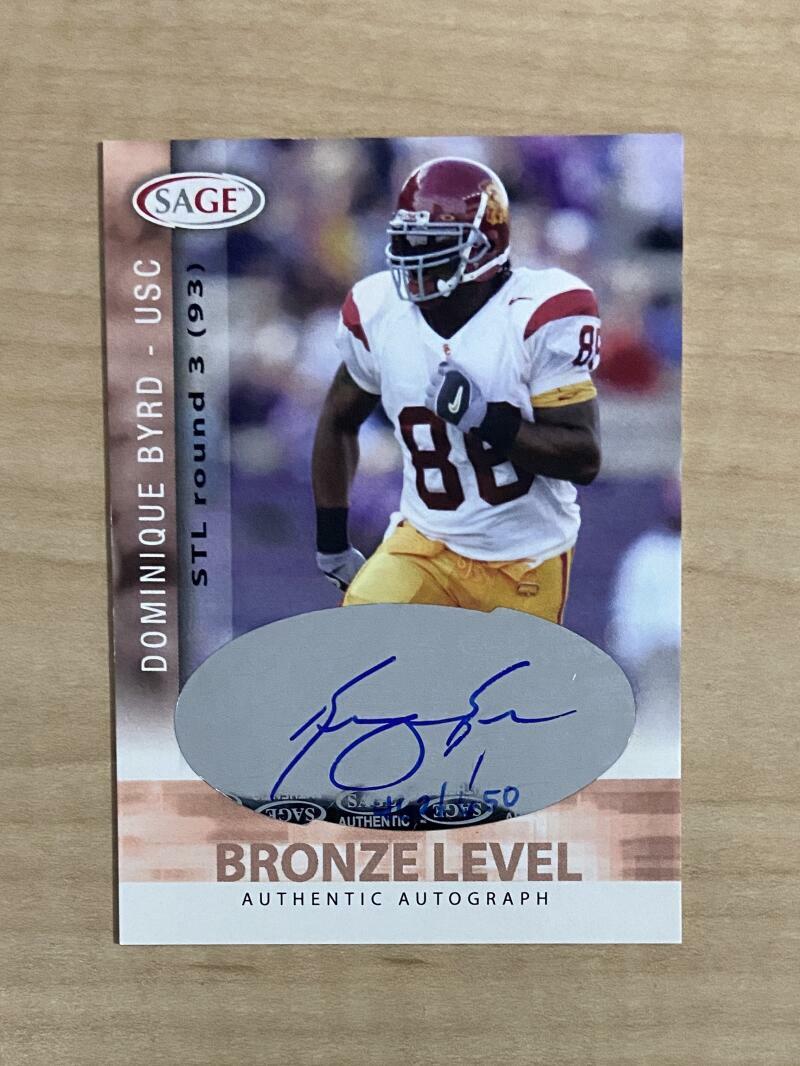 DOMINIQUE BYRD USC TROJANS SIGNED AUTOGRAPHED 2006 SAGE 462/650 CARD #A9 W/COA