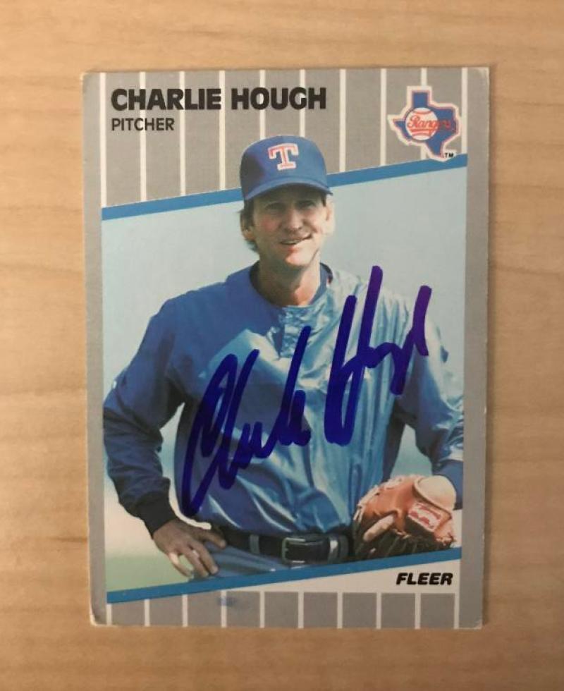 CHARLIE HOUGH TEXAS RANGERS SIGNED AUTOGRAPHED 1989 FLEER CARD #522 W/COA 
