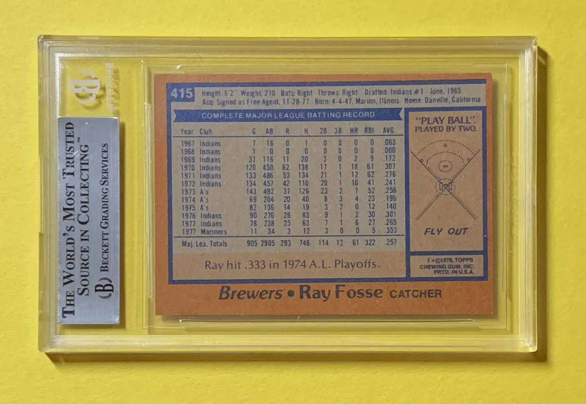 1978 TOPPS RAY FOSSE #415 AUTHENTIC AUTO BECKETT CERTIFIED BREWERS