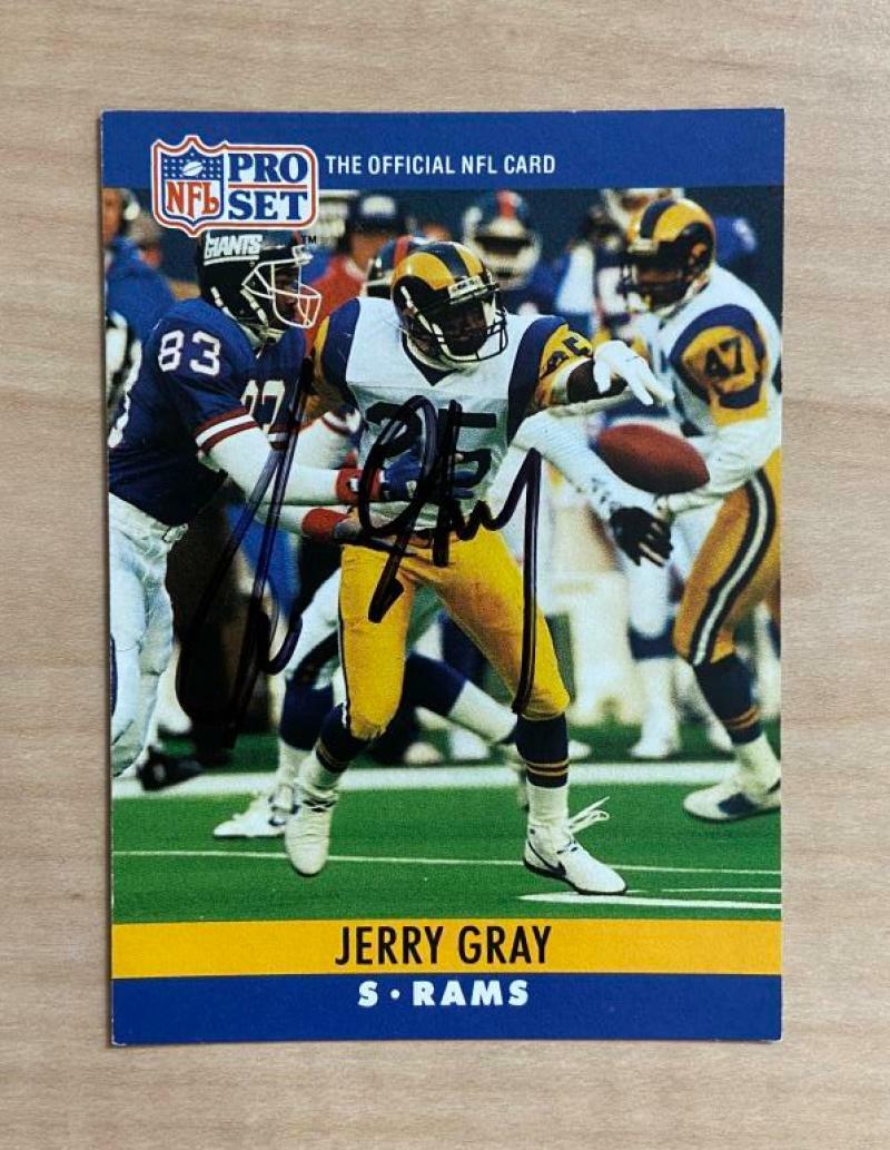 JERRY GRAY LOS ANGELES RAMS SIGNED AUTOGRAPHED 1990 PRO SET CARD #166 W/COA