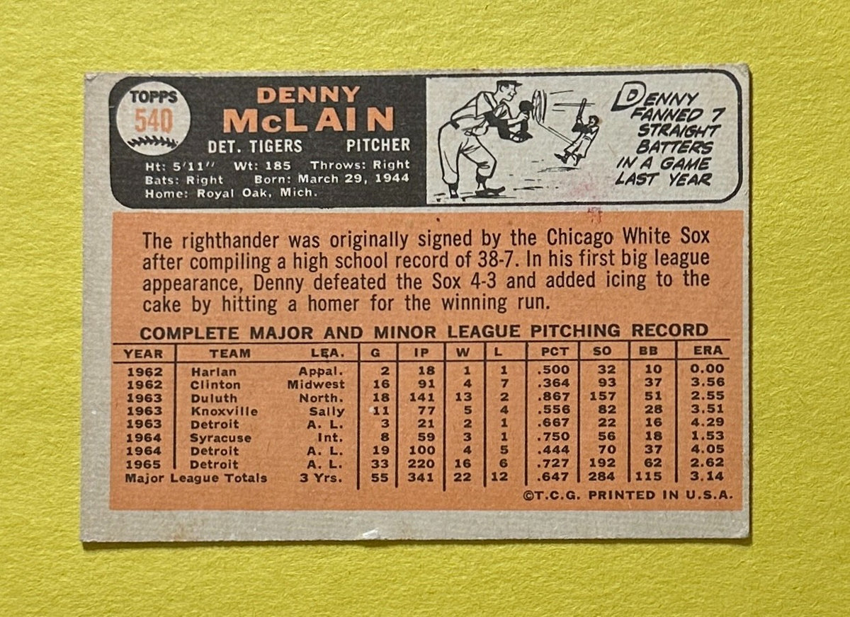 1966 TOPPS DENNY MCLAIN #540 TIGERS HIGH NUMBER