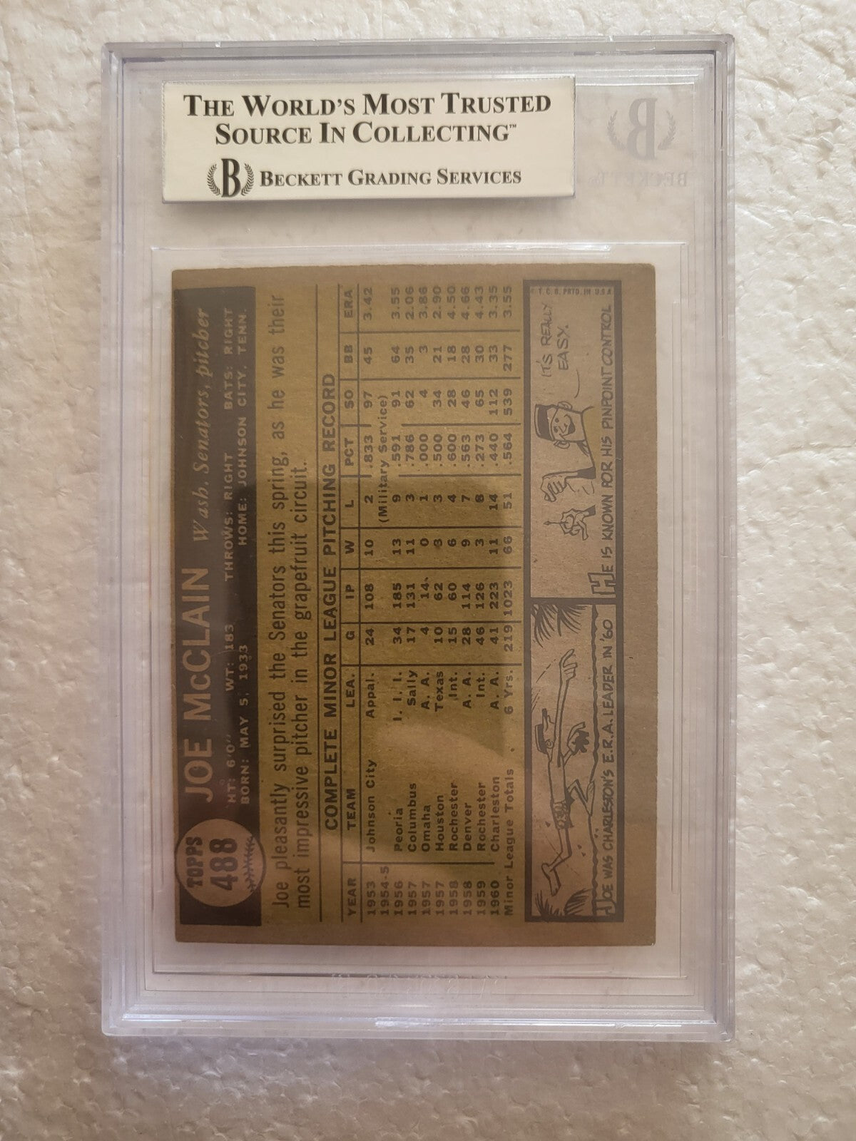 1961 TOPPS JOE MCCLAIN WASHINGTON SENATORS SIGNED AUTOGRAPHED #488 CARD BECKETT