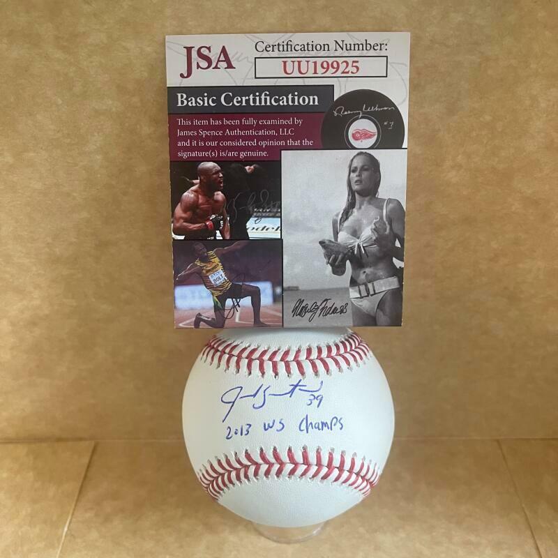 JARROD SALTALAMACCHIA BOSTON RED SOX 2013 WS CHAMPS SIGNED M.L. BASEBALL JSA UU1