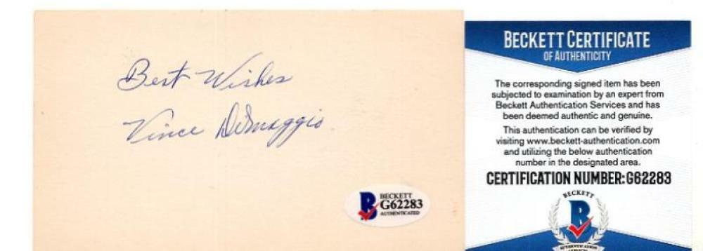 VINCE DIMAGGIO PIRATES/PHILLIES SIGNED 3X5 INDEX CARD RARE BECKETT #G62283