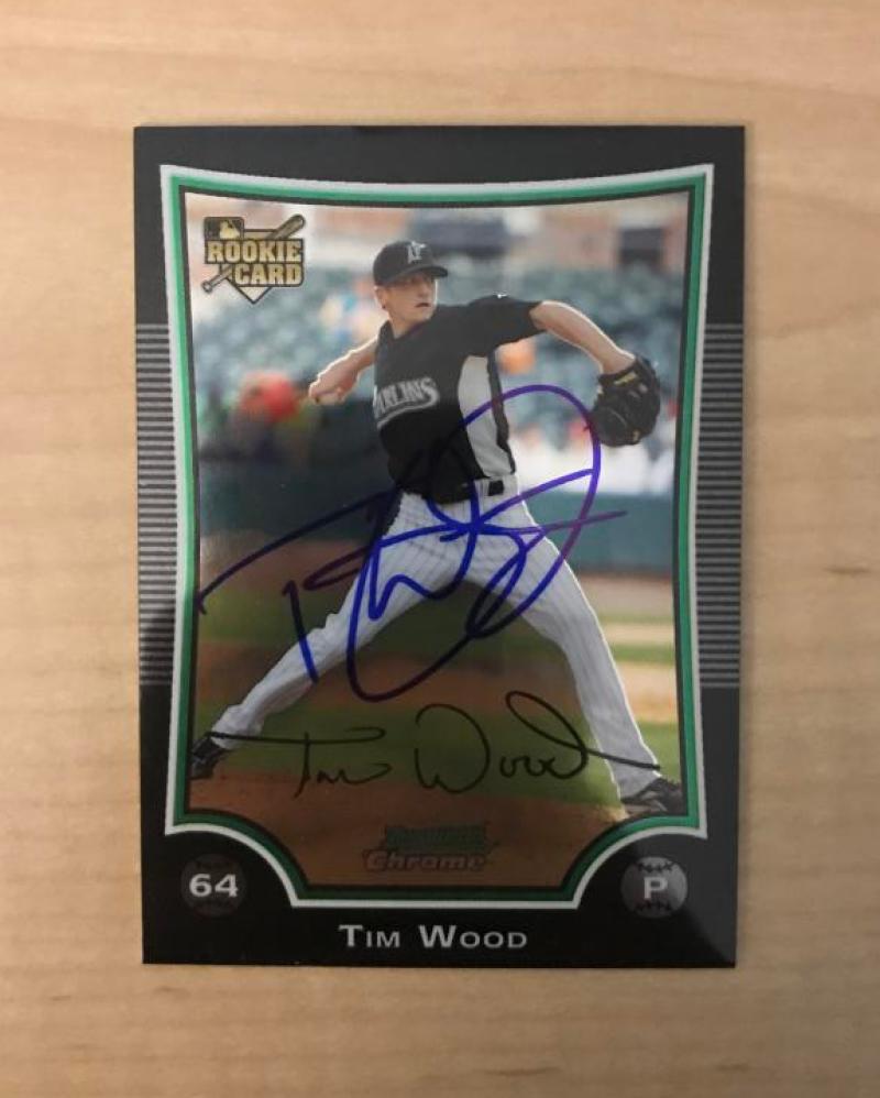 TIM WOOD FLORIDA MARLINS SIGNED AUTOGRAPHED 2009 BOWMAN CHROME CARD #BDP33 W/COA