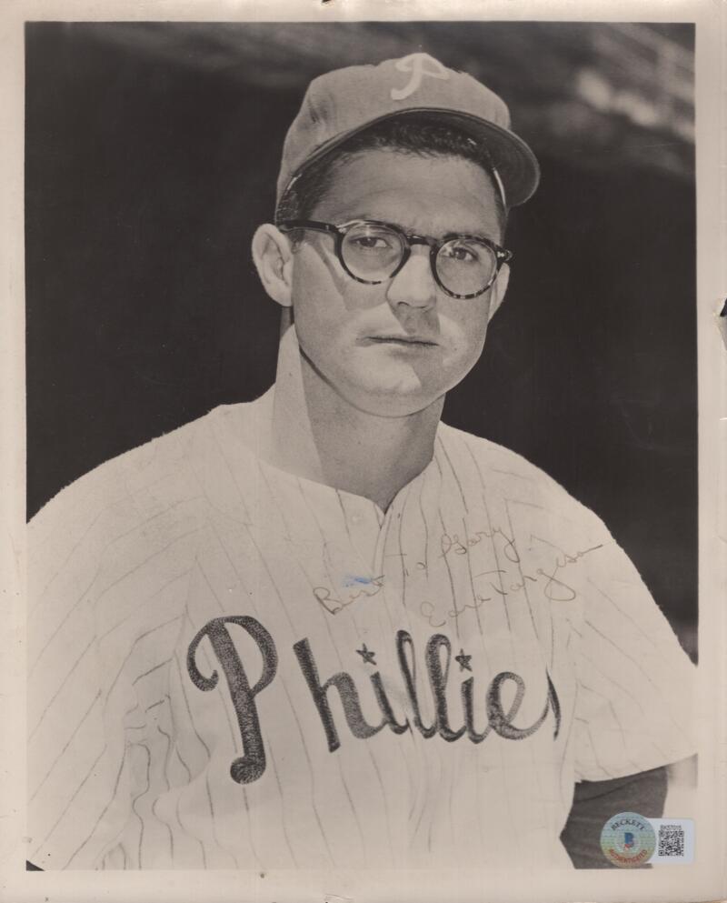 EARL TORGESON PHILLIES PERSONALIZED RARE SIGNED 8X10 BECKETT BK57015